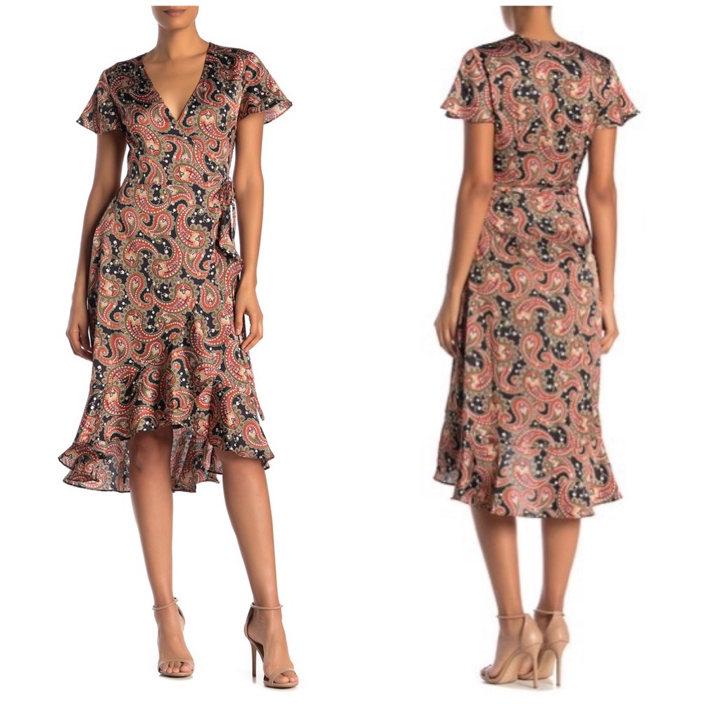 Laundry By Shelli Segal Pink High Low Sundress V-Neck Flutter Sleeves